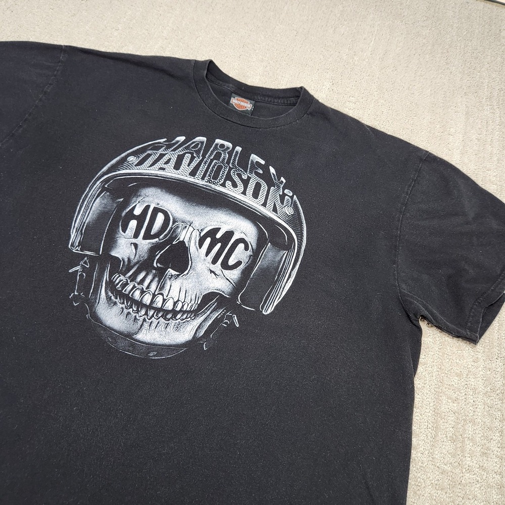 Harley Davidson Shirt Men 2XL Black Skull Deadman Rider Biker MC Grunge Y2K